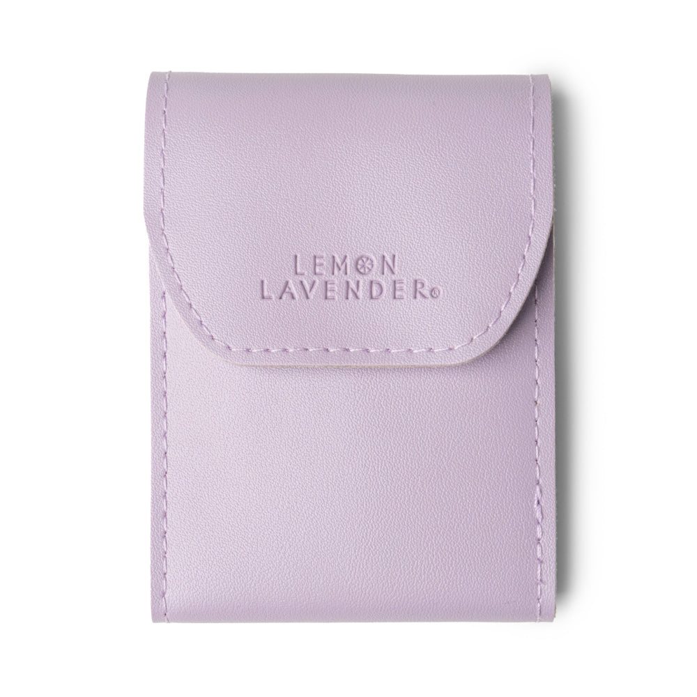 Lavender pouch with 'LEMON LAVENDER' branding on a white background