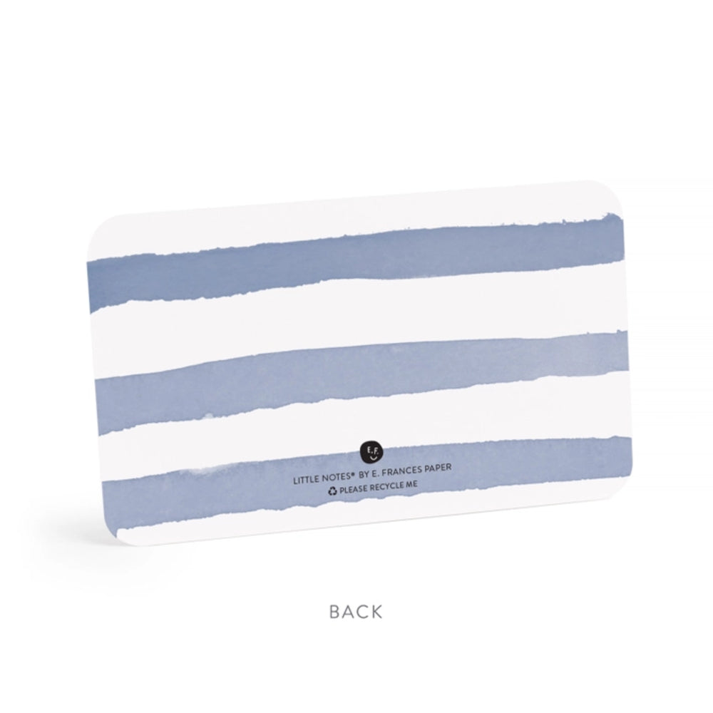 E. Frances Paper Freshly Picked Little Notecard back with blue stripes on a white backround.