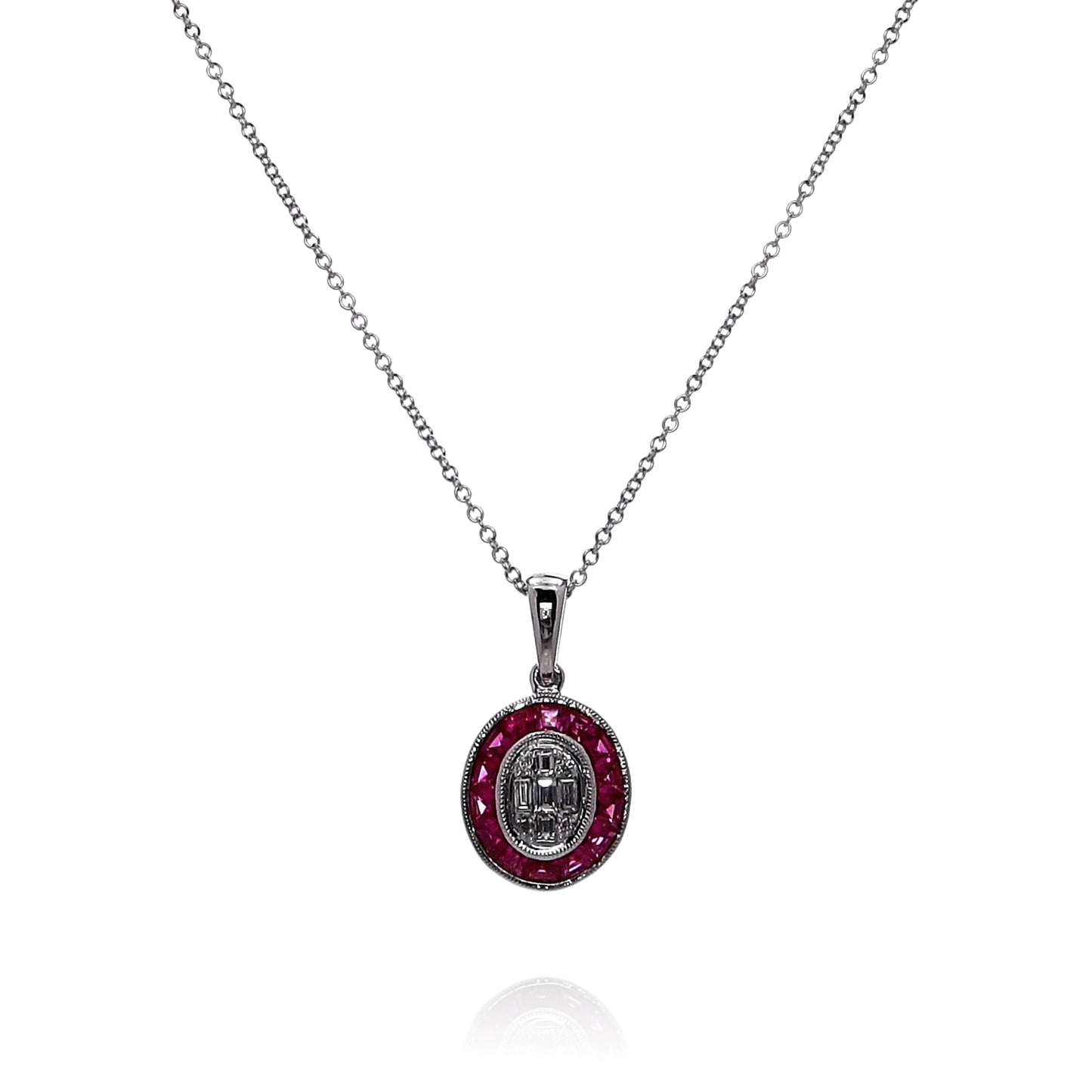 Simon G. 18k White Gold Ruby and Diamond Pendant Necklace
