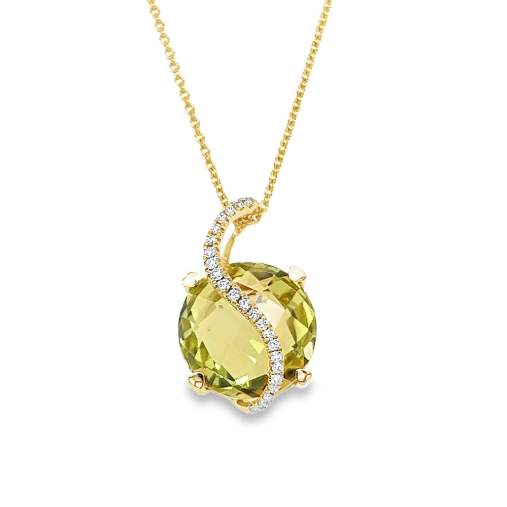 Lisa Nik 18k Lemon Quartz and Diamond Pendant Necklace