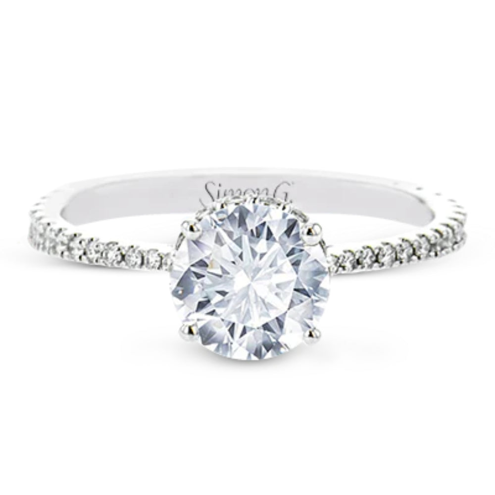 Simon G. 18k Round-Cut Hidden Halo Engagment Ring with Diamonds
