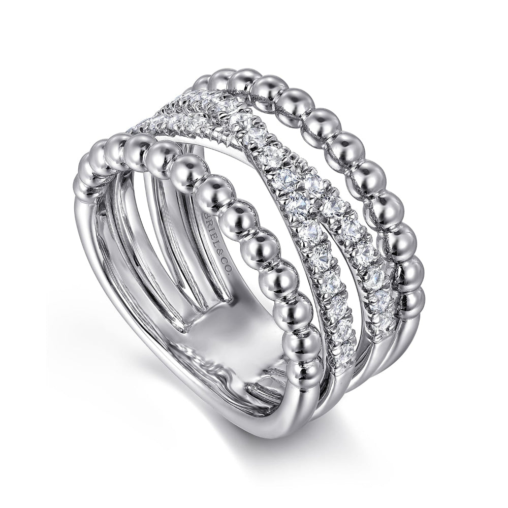 Sterling Silver and white sapphire wide band ring 