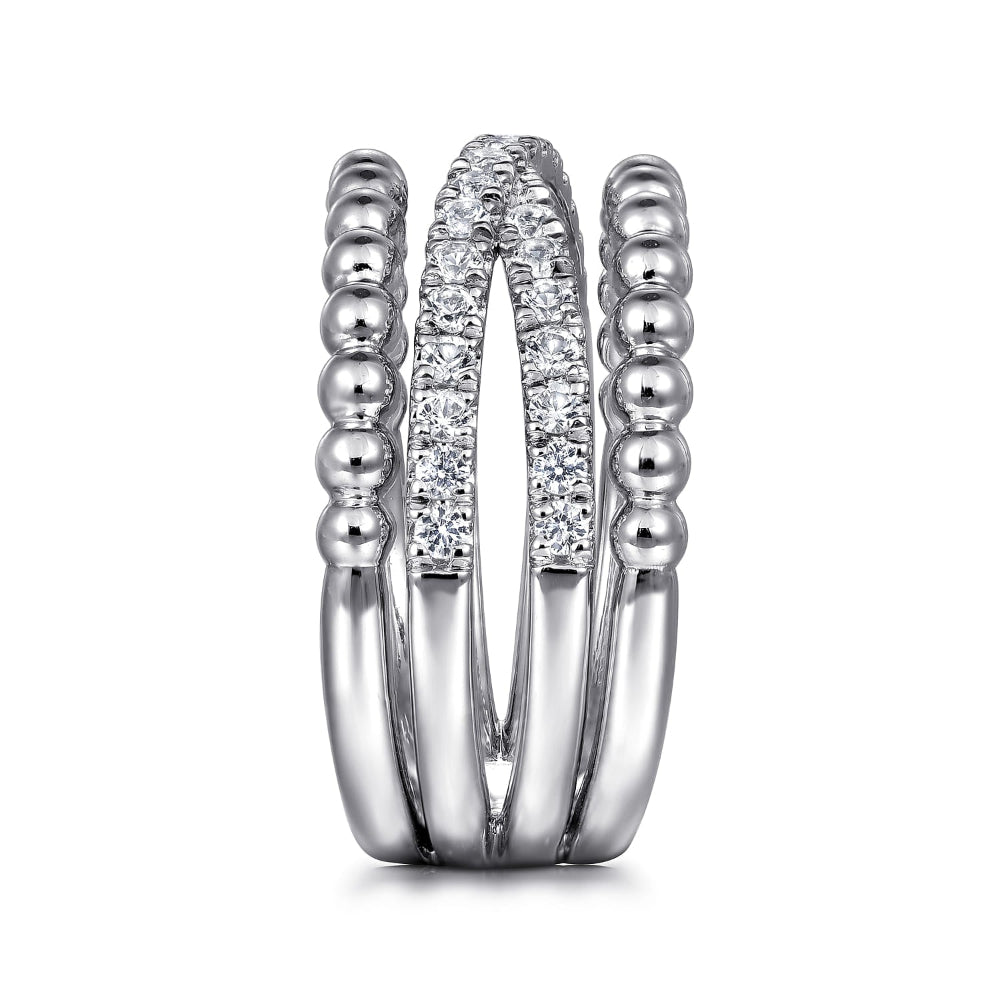 Sterling Silver and white sapphire wide band with beaded design 