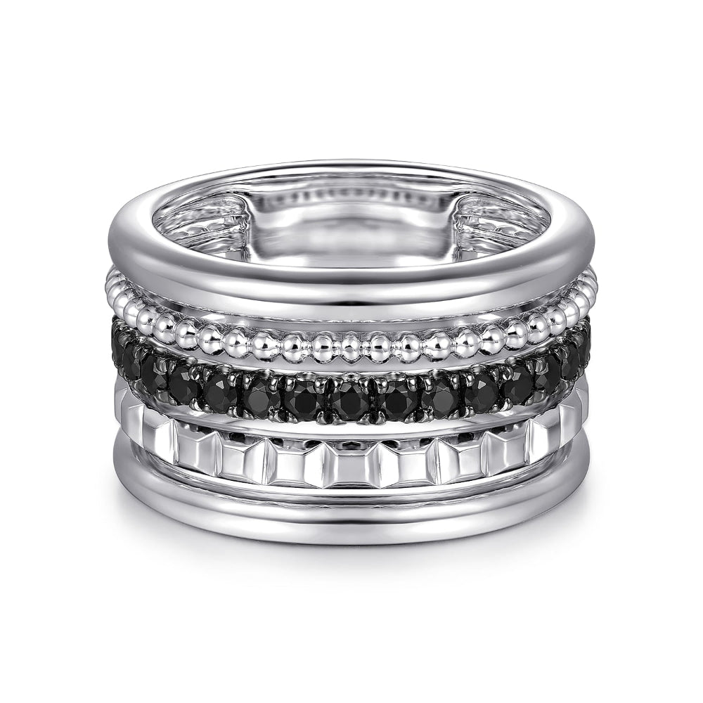 Stackable Sterling silver ring with black Spinel gemstones  