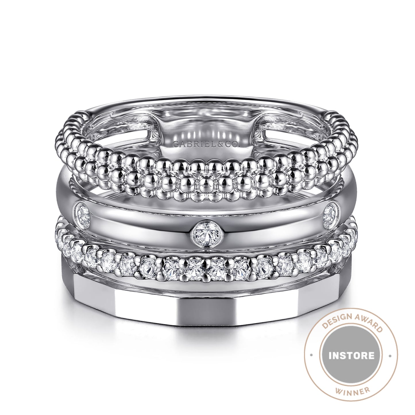 Gabriel & Co. SS Bujukon Collection White Sapphire (.47tw) Stackable Ring