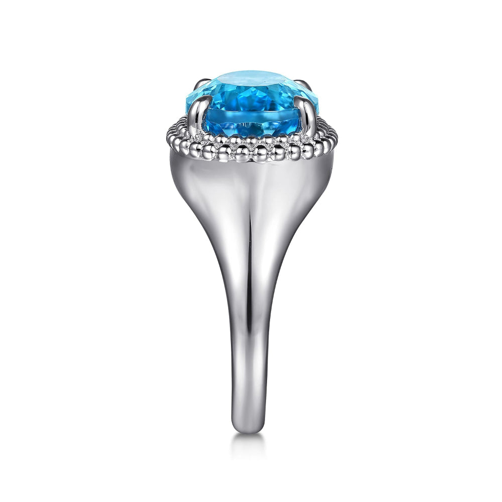 Sterling Silver and Blue Topaz  Signet ring 