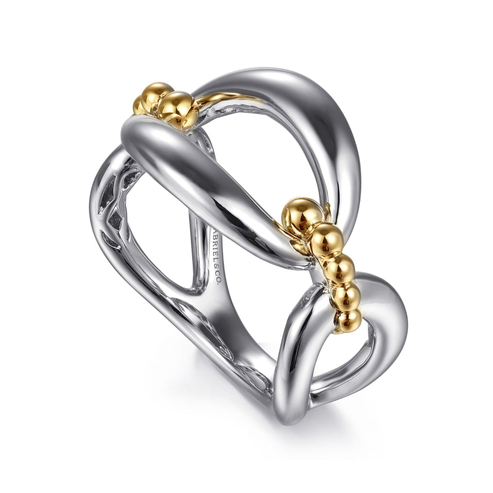 Silver and gold ring with interlocking Link design