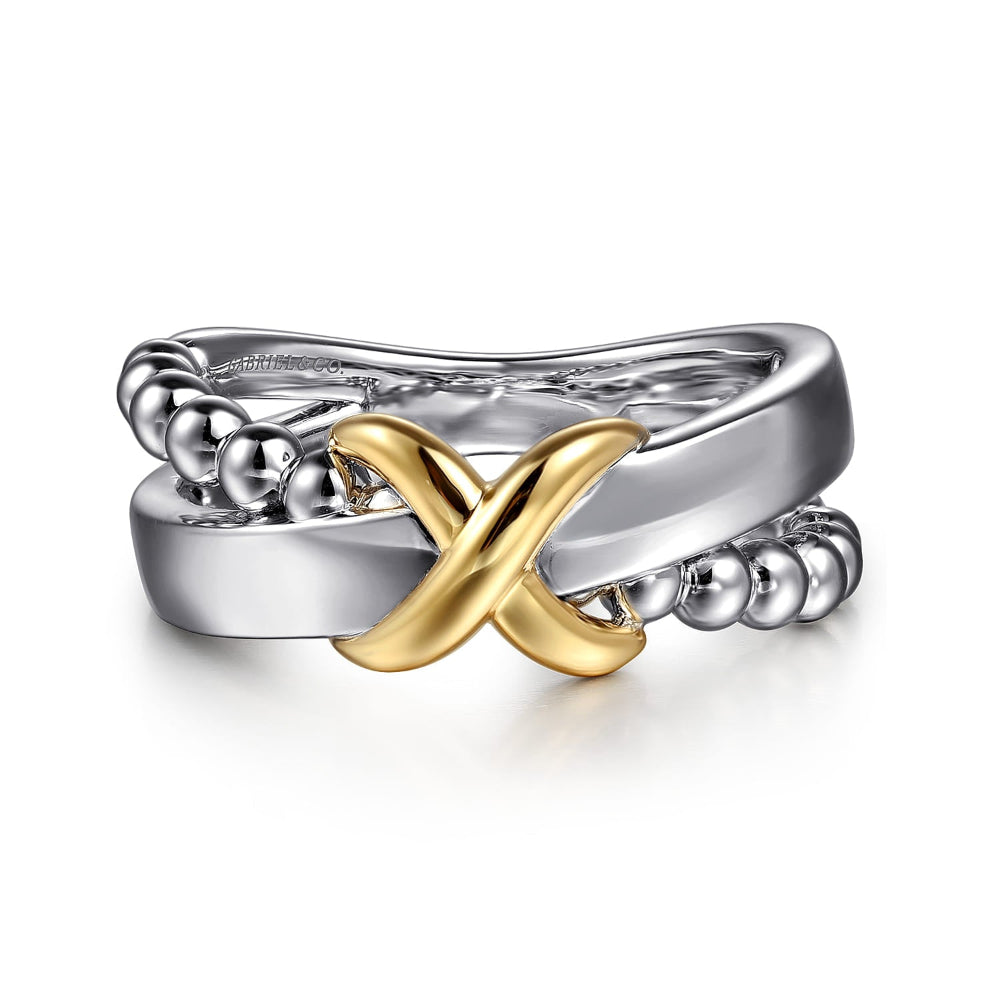 Sterling Silver Criss Cross ring with 14k Gold X  design 