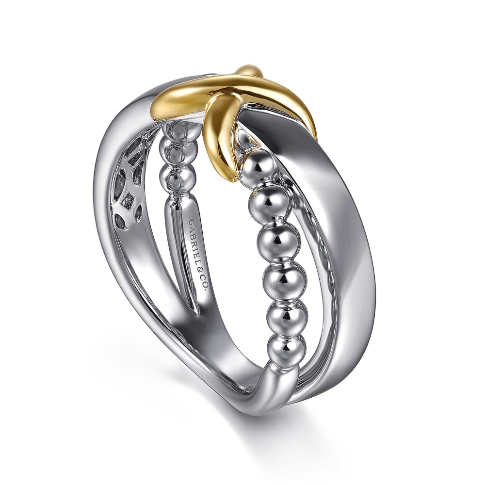 Sterling Silver Criss Cross ring with 14k Gold X  design 