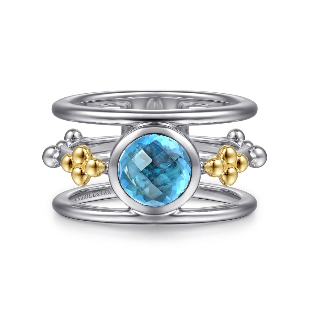 Gabriel & Co. Sterling Silver Bujukan Collection Blue Topaz Open Wide Band Ring
