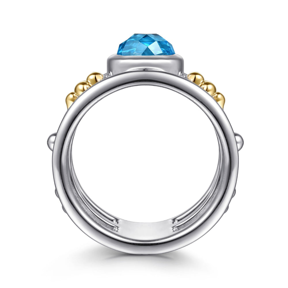 Gabriel & Co. Sterling Silver Bujukan Collection Blue Topaz Open Wide Band Ring