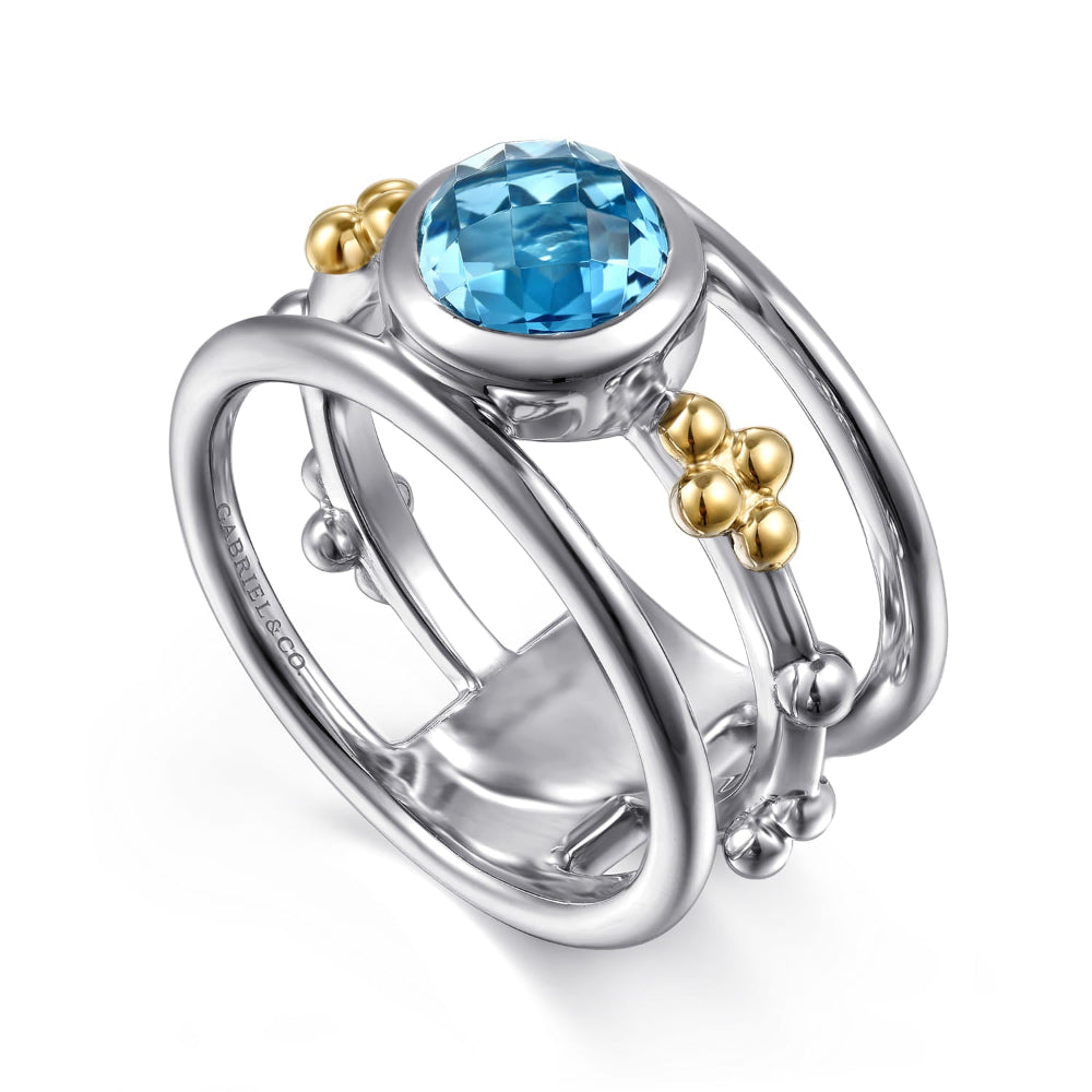 Gabriel & Co. Sterling Silver Bujukan Collection Blue Topaz Open Wide Band Ring
