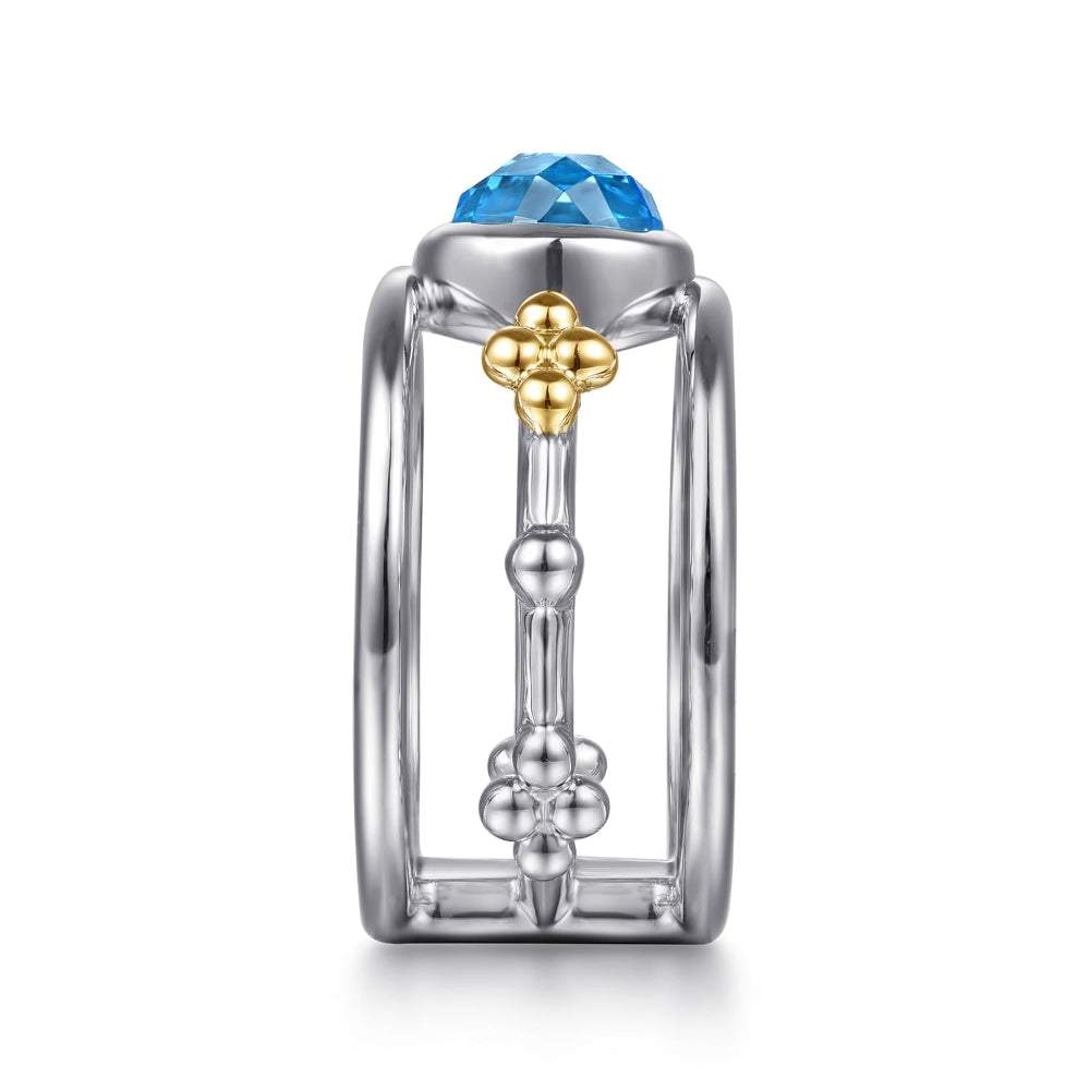 Gabriel & Co. Sterling Silver Bujukan Collection Blue Topaz Open Wide Band Ring