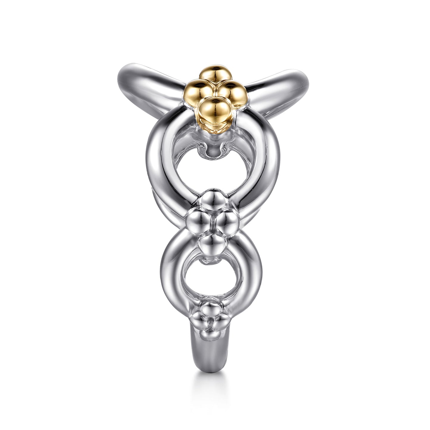 Silver and gold ring with round link chain ring