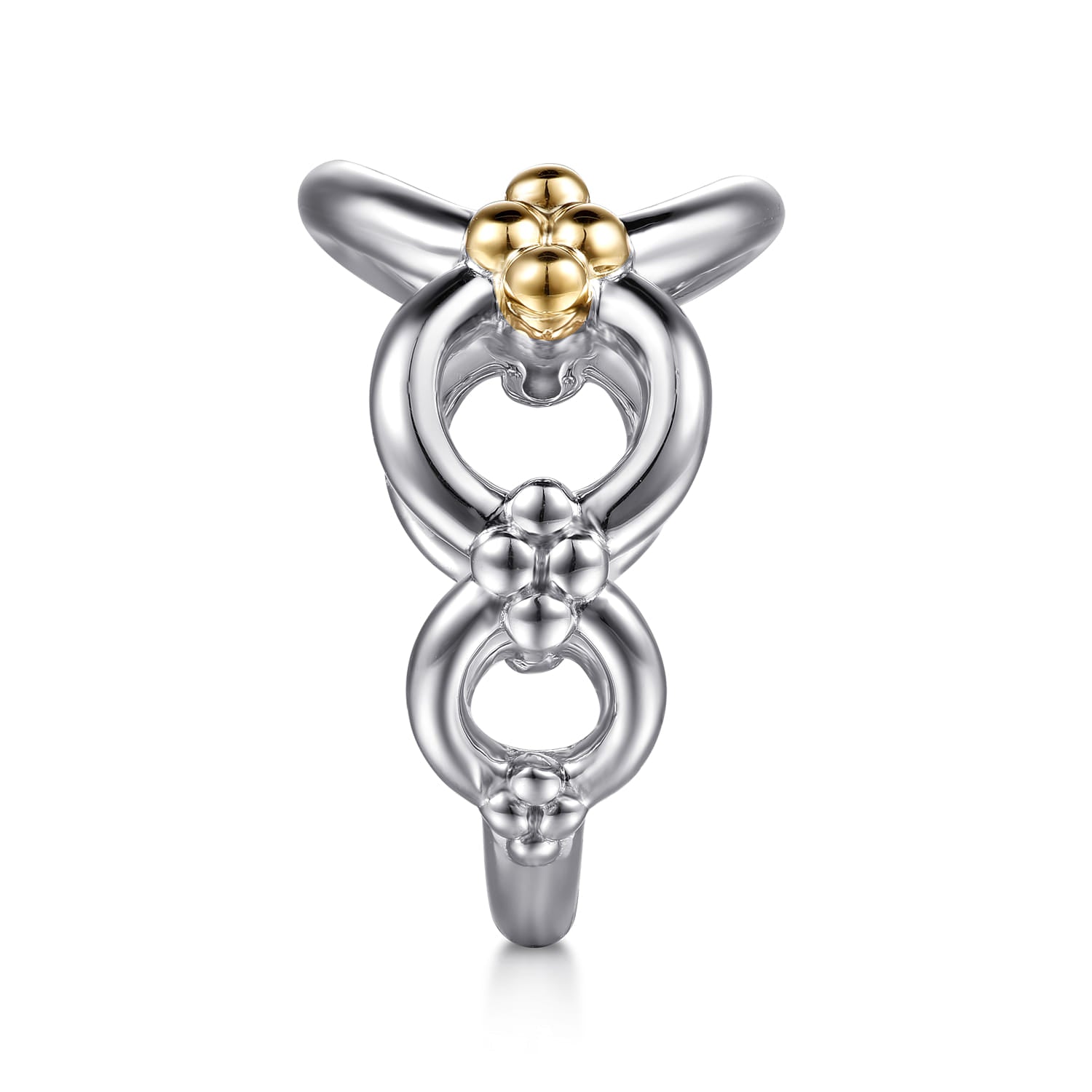 Silver and gold ring with round link chain ring