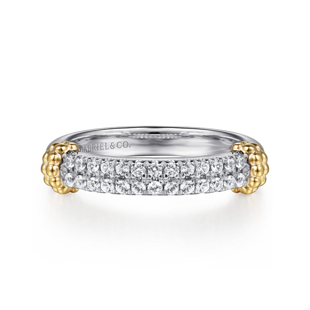 Stackable White Sapphire ring with gold and silver design 