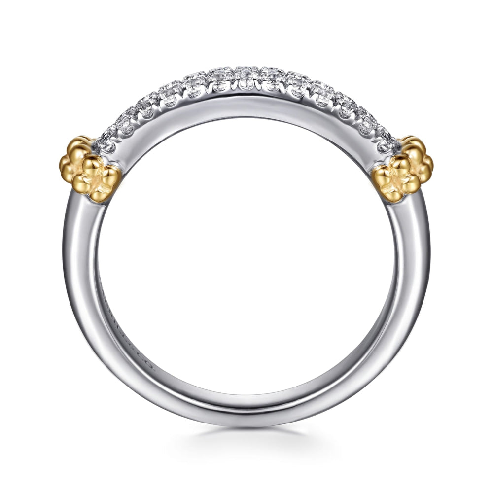 Stackable White Sapphire ring with gold and silver design 