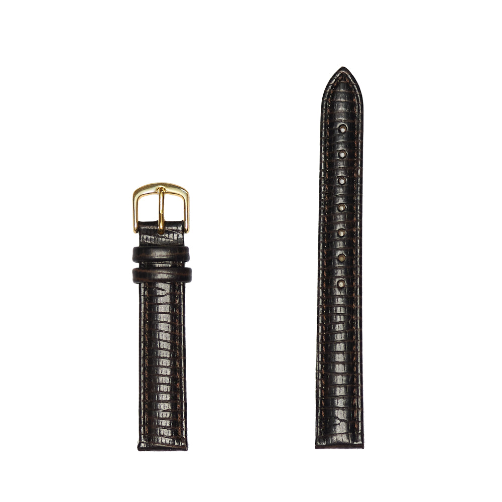 Ladies Genuine Lizard Grain Leather Watch Band - Dark Brown