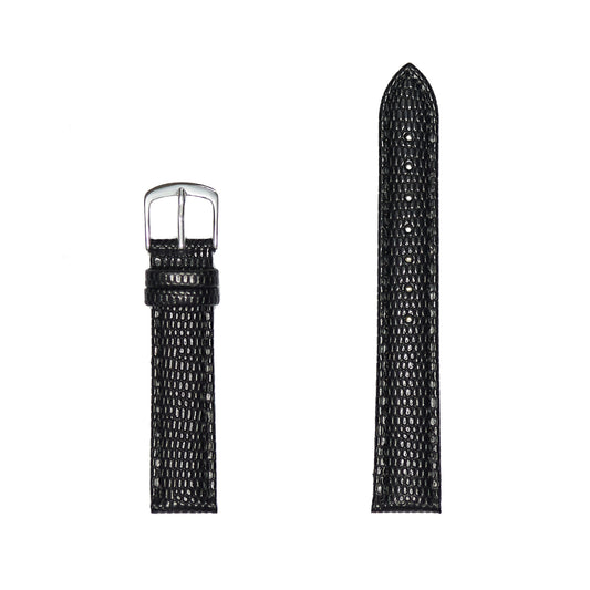 Ladies Genuine Lizard Grain Leather Watch Band - Black
