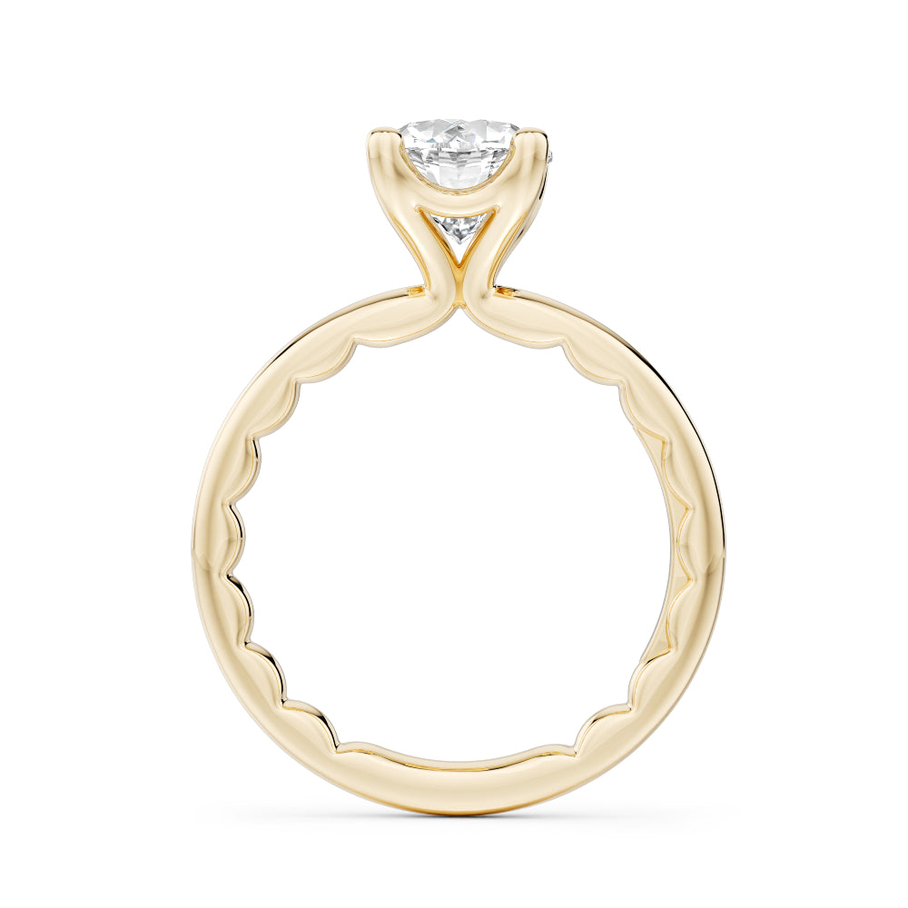 Gold Noam Carver ring with a large Oval diamond on a white background