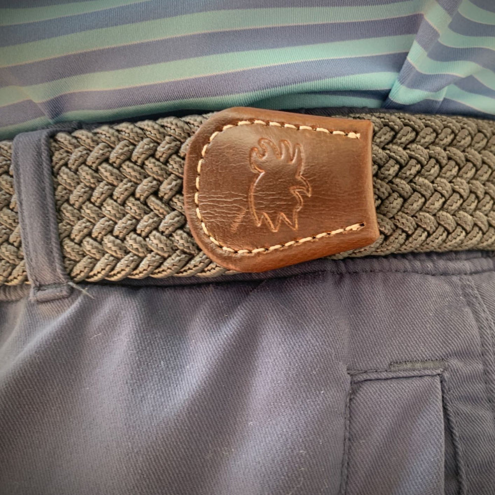 close up of brown woven belt.