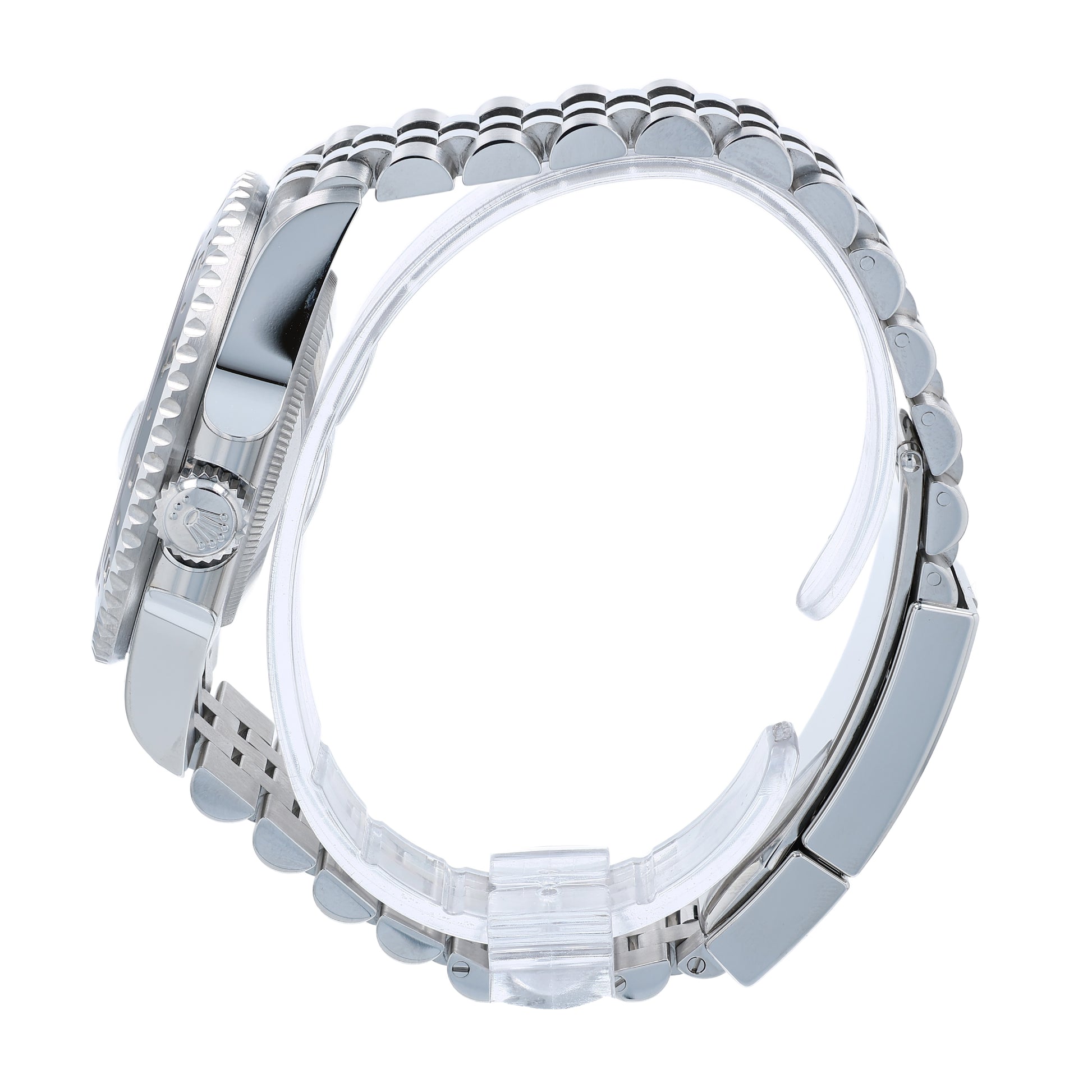 Side profile of a Rolex watch on a white background