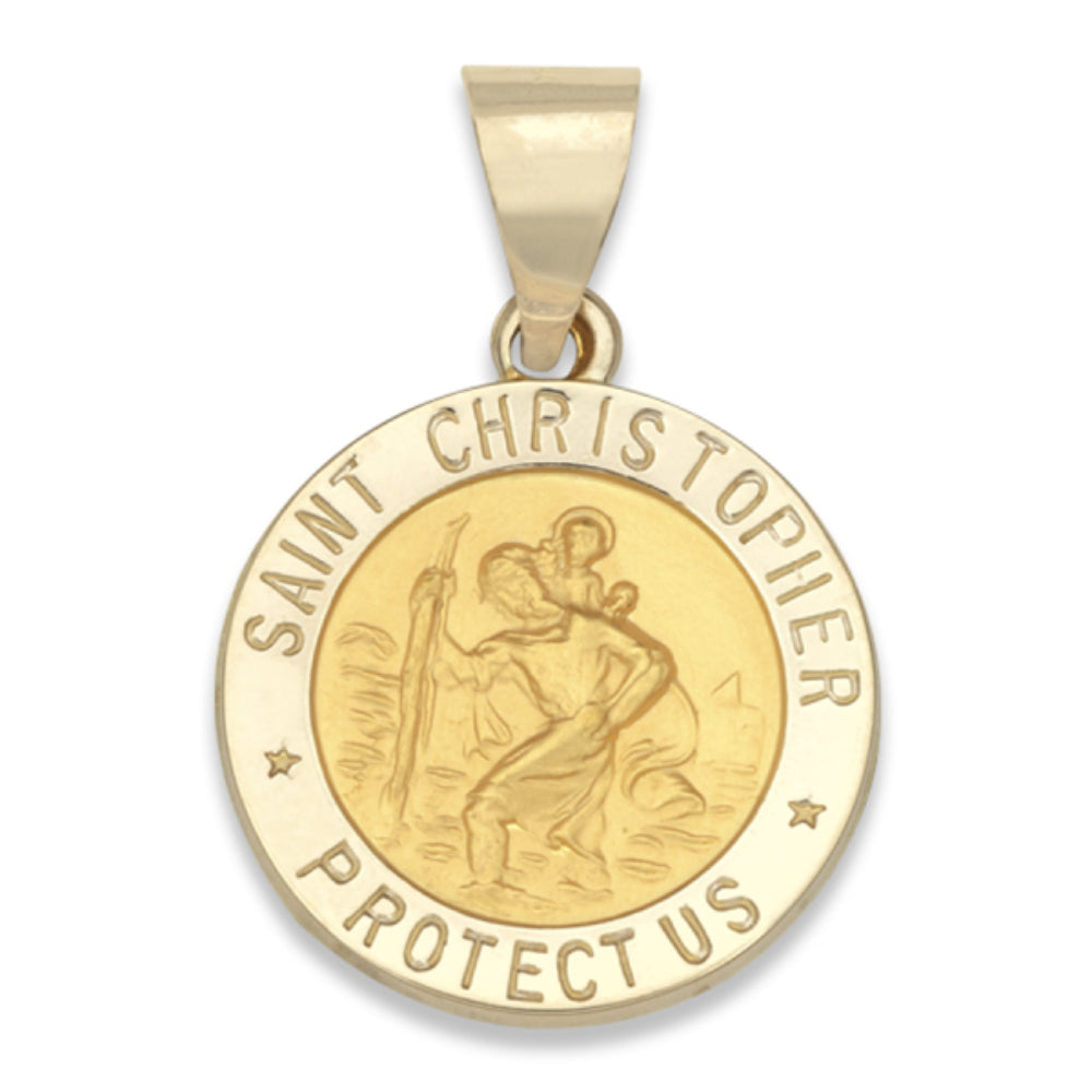 14k Hollow Yellow Gold St. Christopher Medal
