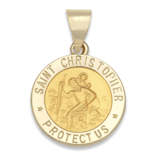 14k Hollow Yellow Gold St. Christopher Medal