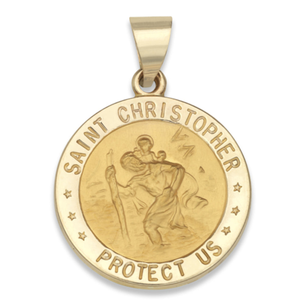 14k Hollow Yellow Gold St. Christopher Medal