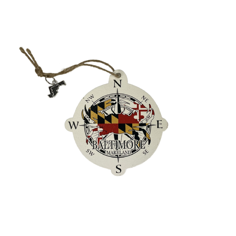 Map Mom Wood Ornament Maryland Crab Compass