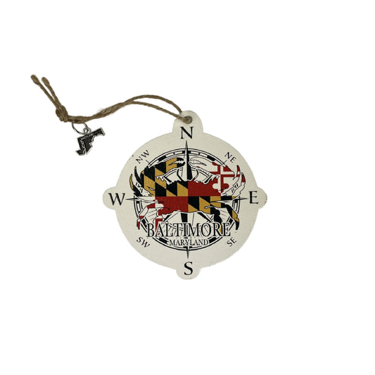 Map Mom Wood Ornament Maryland Crab Compass