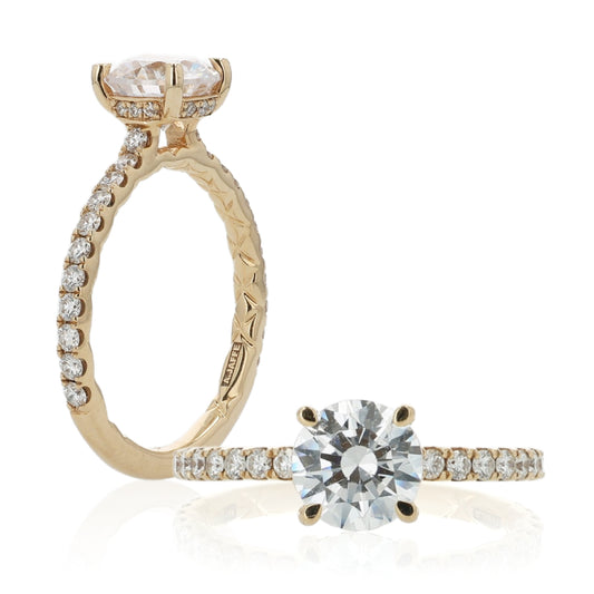 A. Jaffe 14k Gold Round Center Diamond Engagement Ring With Hidden Halo and Side Stones