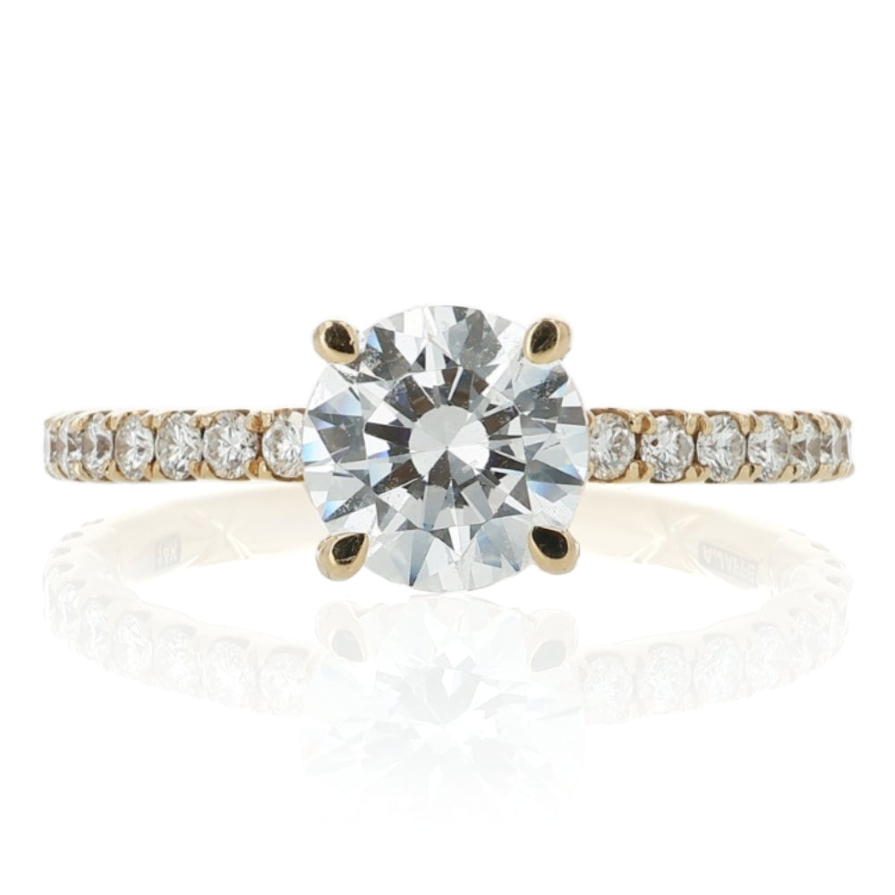 A. Jaffe 14k Gold Round Center Diamond Engagement Ring With Hidden Halo and Side Stones