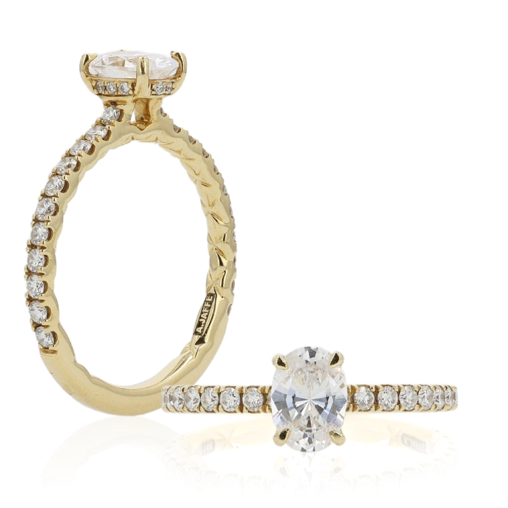 A. Jaffe 14k Gold Oval Diamond Center Engagement Ring with Hidden Halo and Side Stones