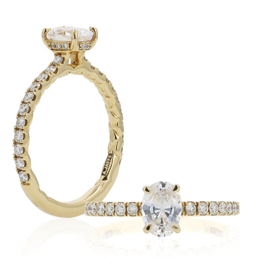 A. Jaffe 14k Gold Oval Diamond Center Engagement Ring with Hidden Halo and Side Stones
