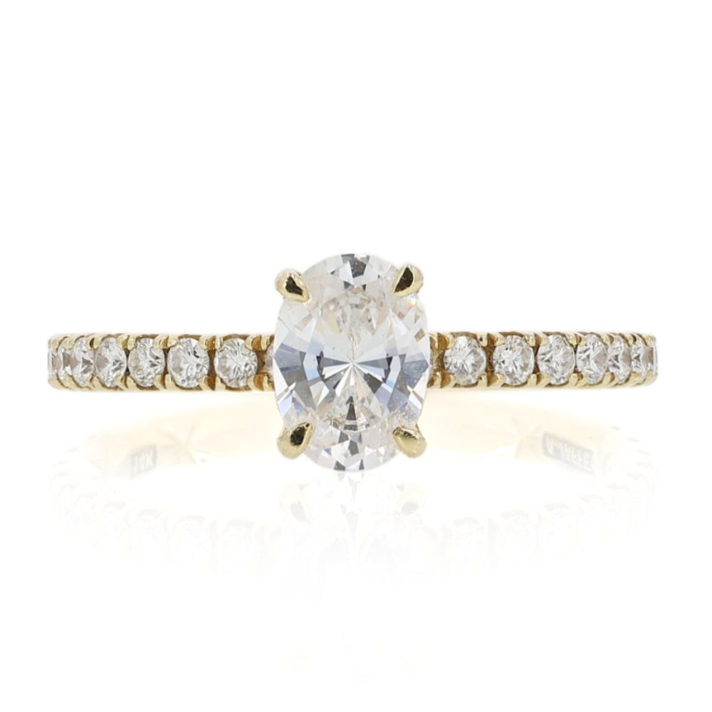 A. Jaffe 14k Gold Oval Diamond Center Engagement Ring with Hidden Halo and Side Stones
