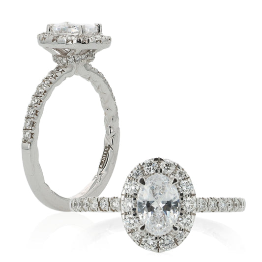 A. Jaffe 14k Gold Oval Center Halfway Diamond Engagement Ring With Hidden Halo