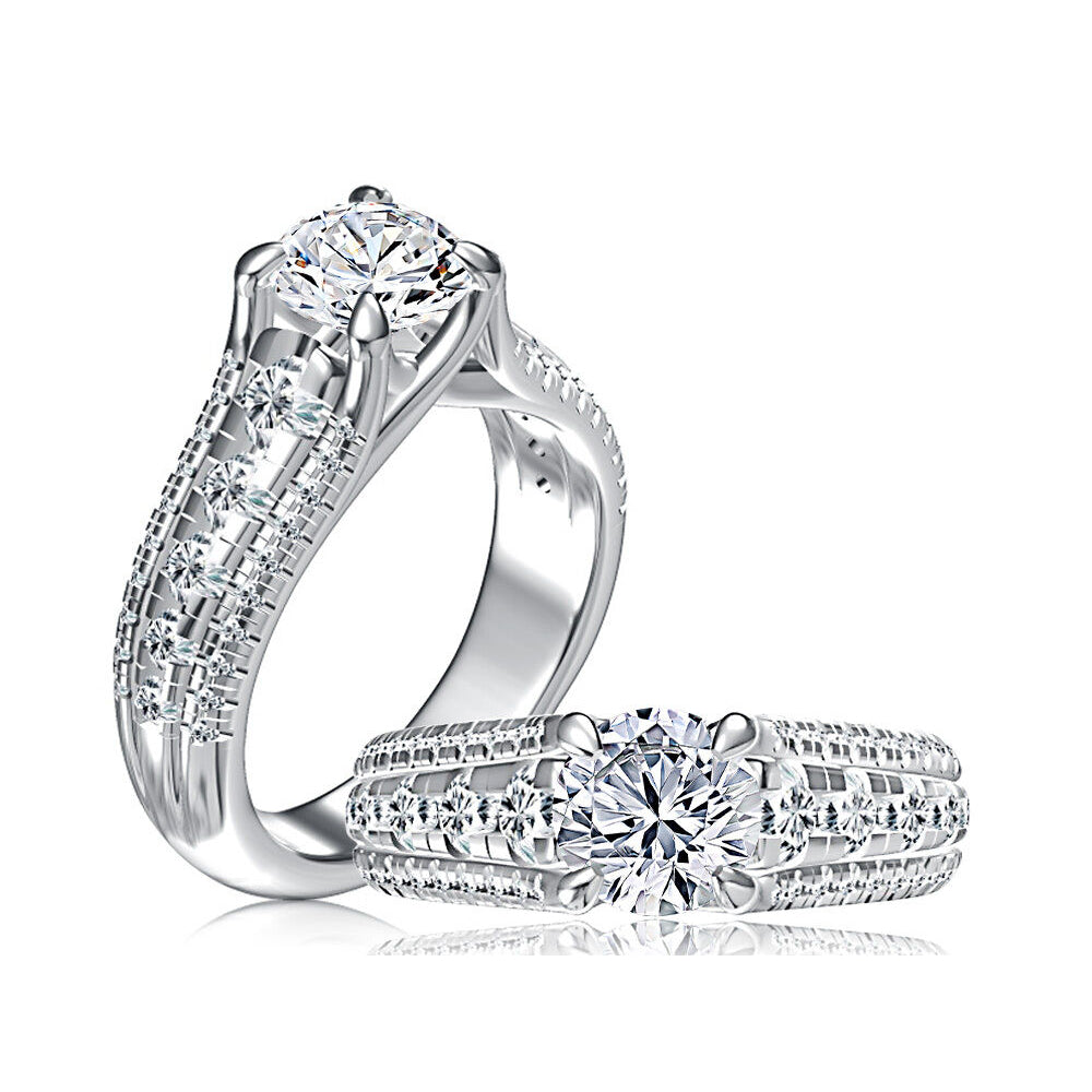 A. Jaffe 14k Round Diamond Three Row Engagement Ring
