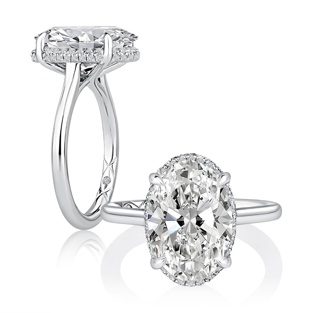 A. Jaffe 14k Gold Oval Center Diamond Solitaire Engagement Ring With Hidden Halo