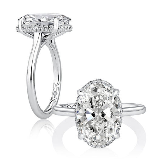 A. Jaffe 14k Gold Oval Center Diamond Solitaire Engagement Ring With Hidden Halo