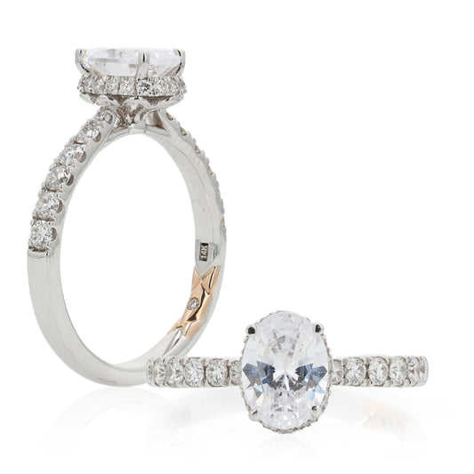 A. Jaffe 14k Gold Oval Diamond Center Engagement Ring with Hidden Halo