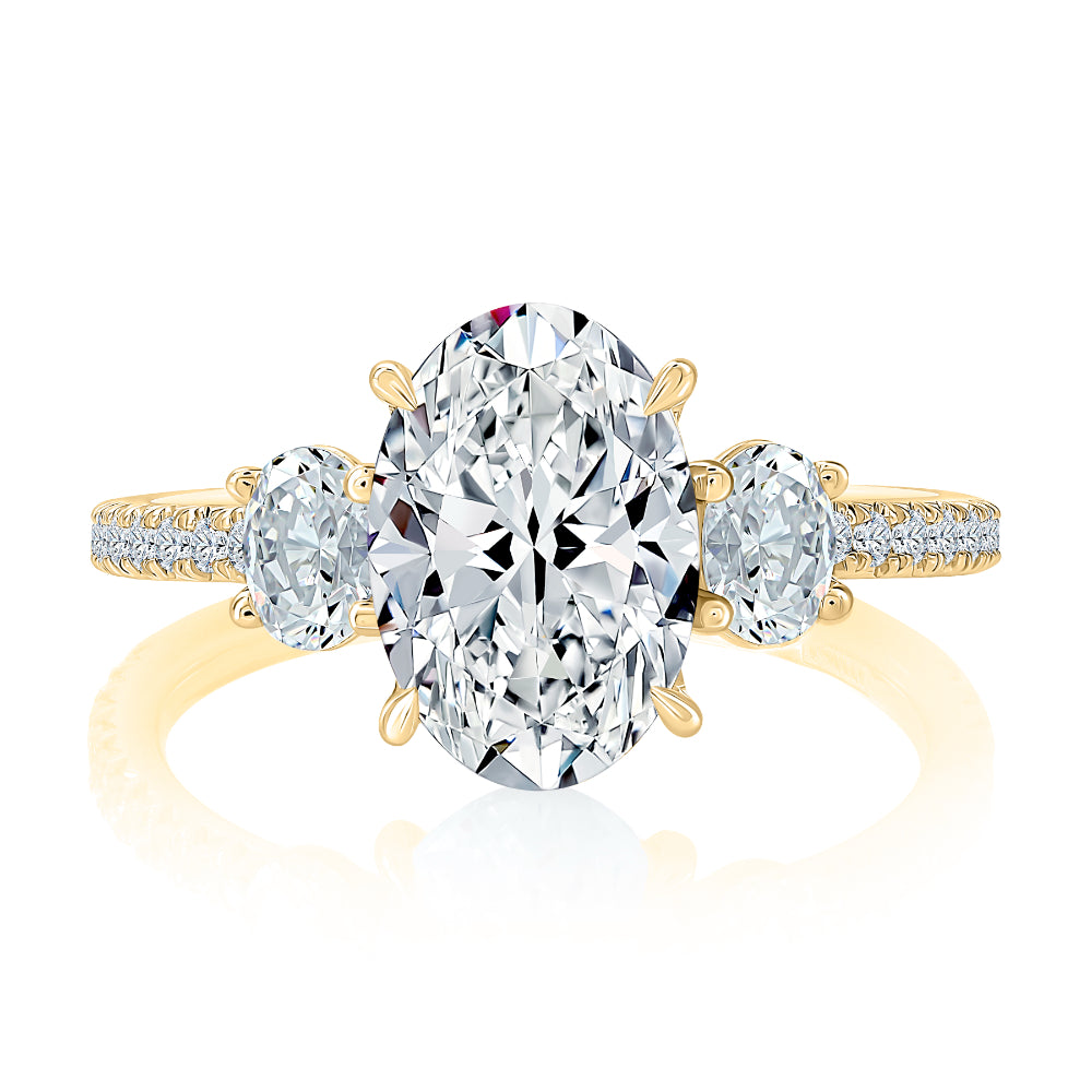A. Jaffe 14k Gold Oval Diamond Three Across Engagement Ring
