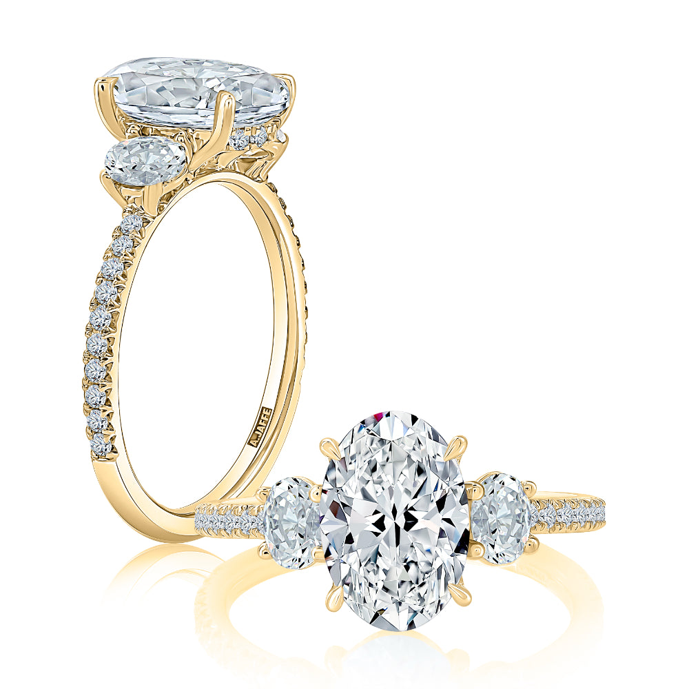 A. Jaffe 14k Gold Oval Diamond Three Across Engagement Ring