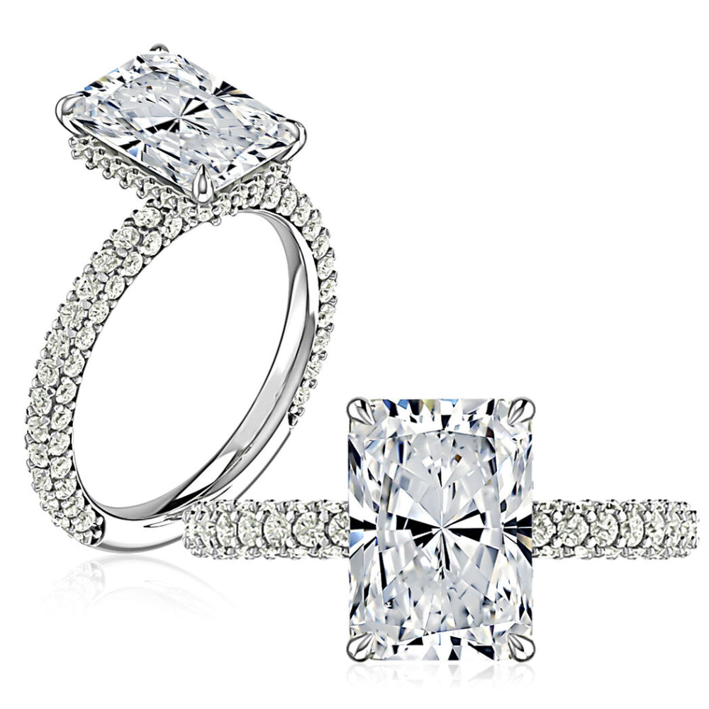 A. Jaffe 14k Gold Radiant Center Diamond Engagement Ring With Hidden Halo and Side Stones