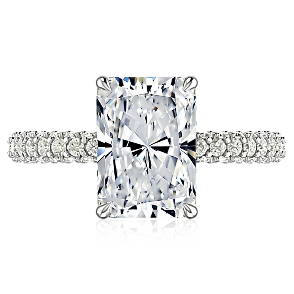 A. Jaffe 14k Gold Radiant Center Diamond Engagement Ring With Hidden Halo and Side Stones