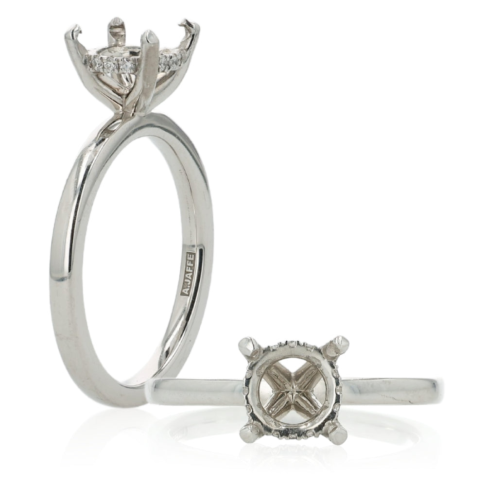 Custom A. Jaffe Platinum Cushion Center Diamond Solitaire Engagement Ring With Hidden Halo