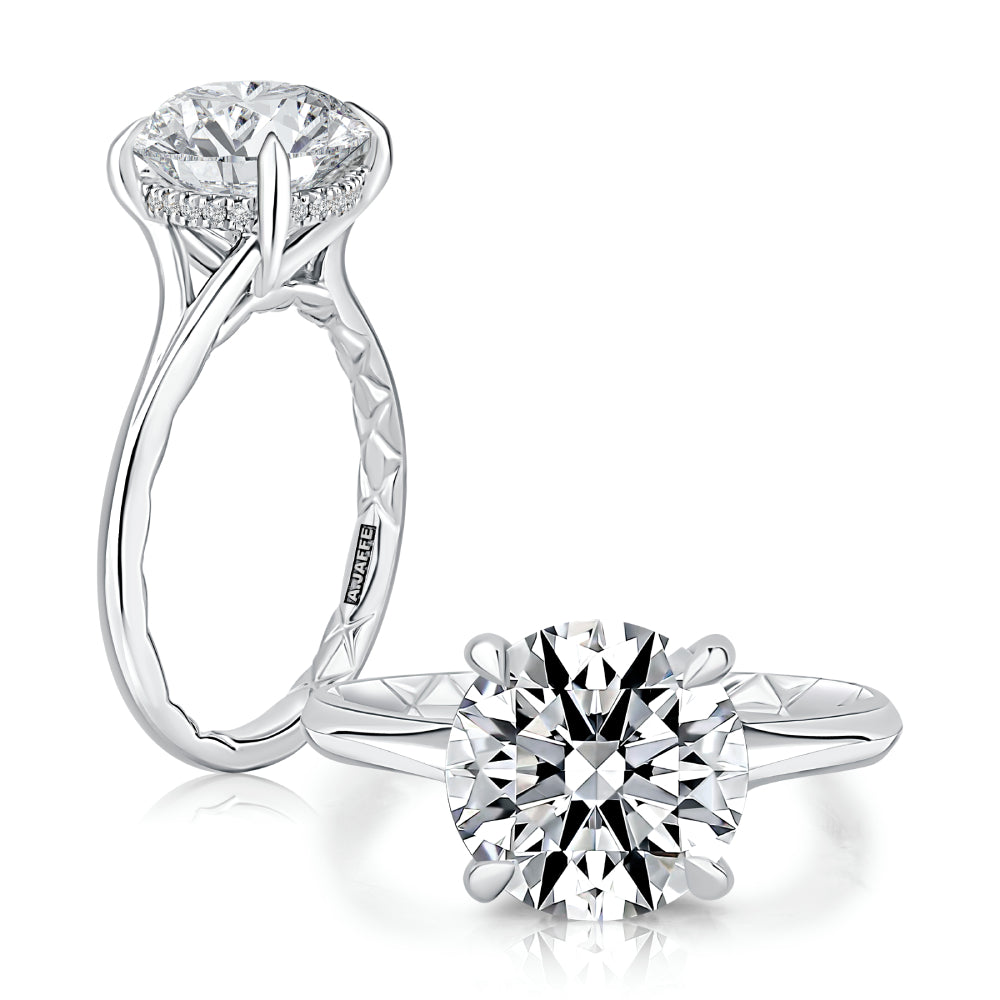 A. Jaffe 14k Gold Round Diamond Solitaire Hidden Halo Engagement Ring