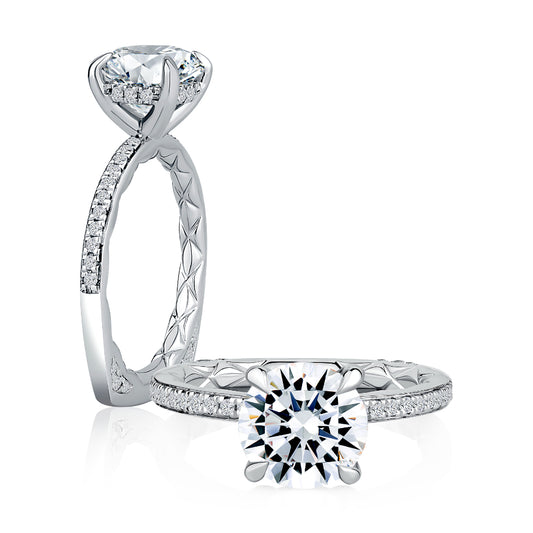 A. Jaffe 14k Gold Round Diamond Engagement Ring with Hidden Halo