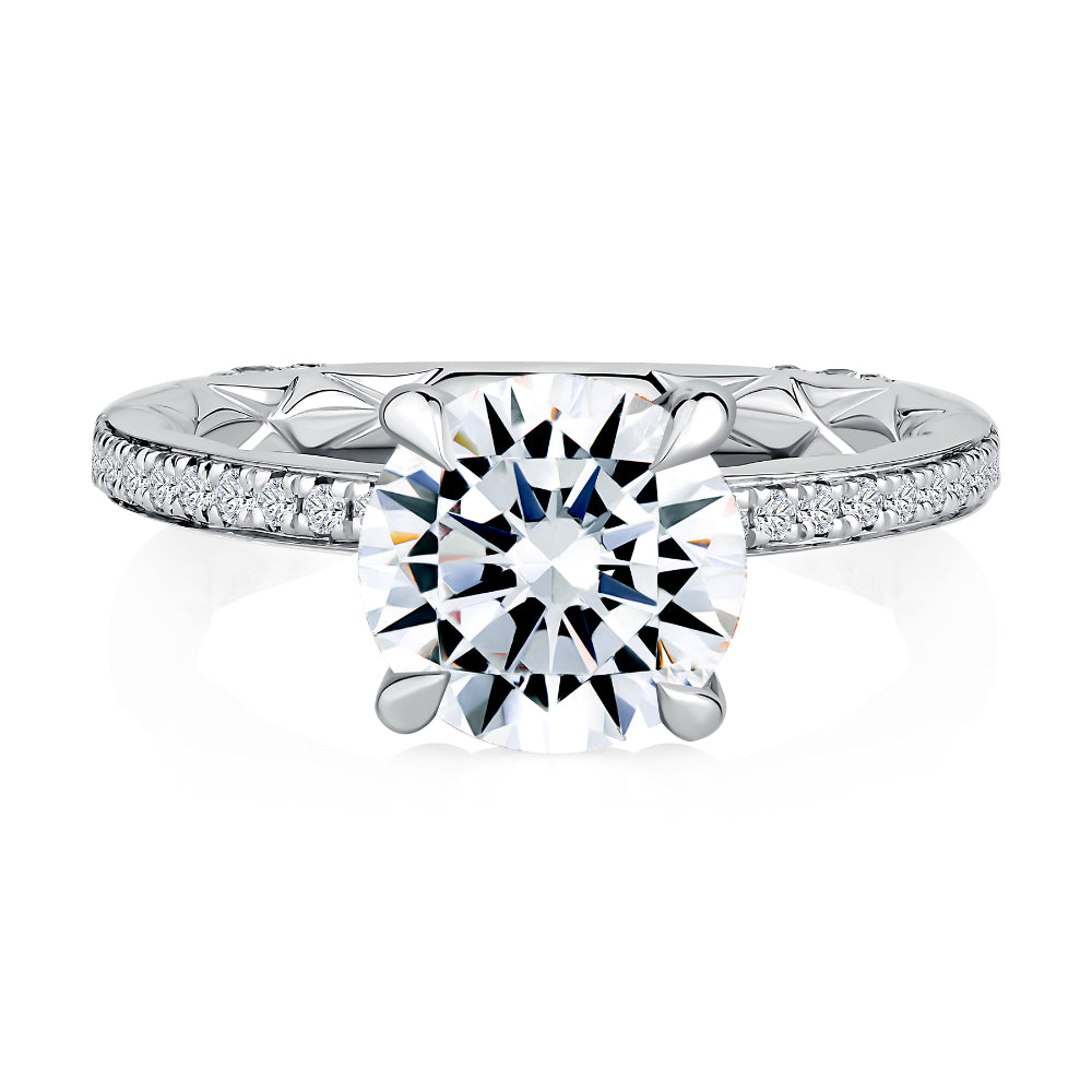 A. Jaffe 14k Gold Round Diamond Engagement Ring with Hidden Halo