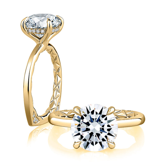 A. Jaffe 14k Gold Classic Solitaire Round Diamond Engagement Ring with Hidden Halo